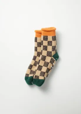 R1497 Pile Room Socks "Checkerboard" L. Orange/D. Green