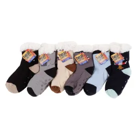 3 Pairs Kids Heat Control Socks Extra Thick Sherpa Lined Anti-slip Crew Cut