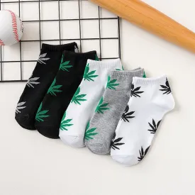 5 Pairs Leaf Print Ankle Soft Lightweight Sports Socks