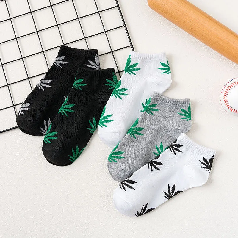 5 Pairs Leaf Print Ankle Soft Lightweight Sports Socks