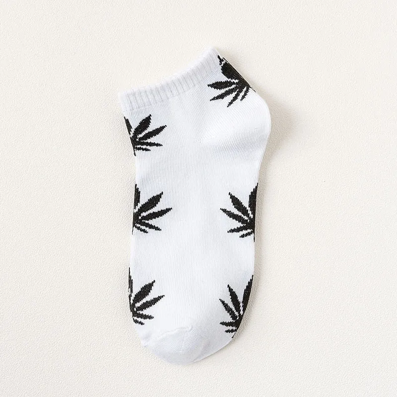 5 Pairs Leaf Print Ankle Soft Lightweight Sports Socks