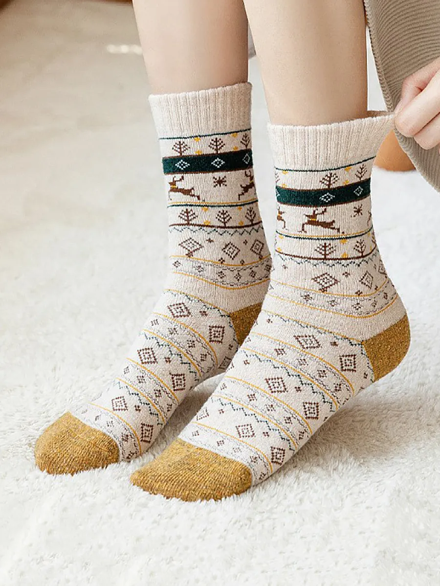 5 Pairs Women Winter Wool Jacquard Socks