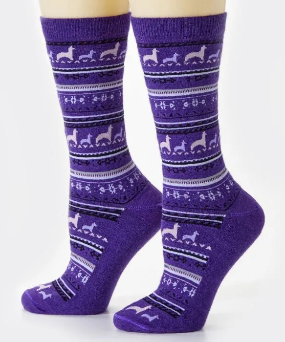 Alpaca Print Crew Socks Purple