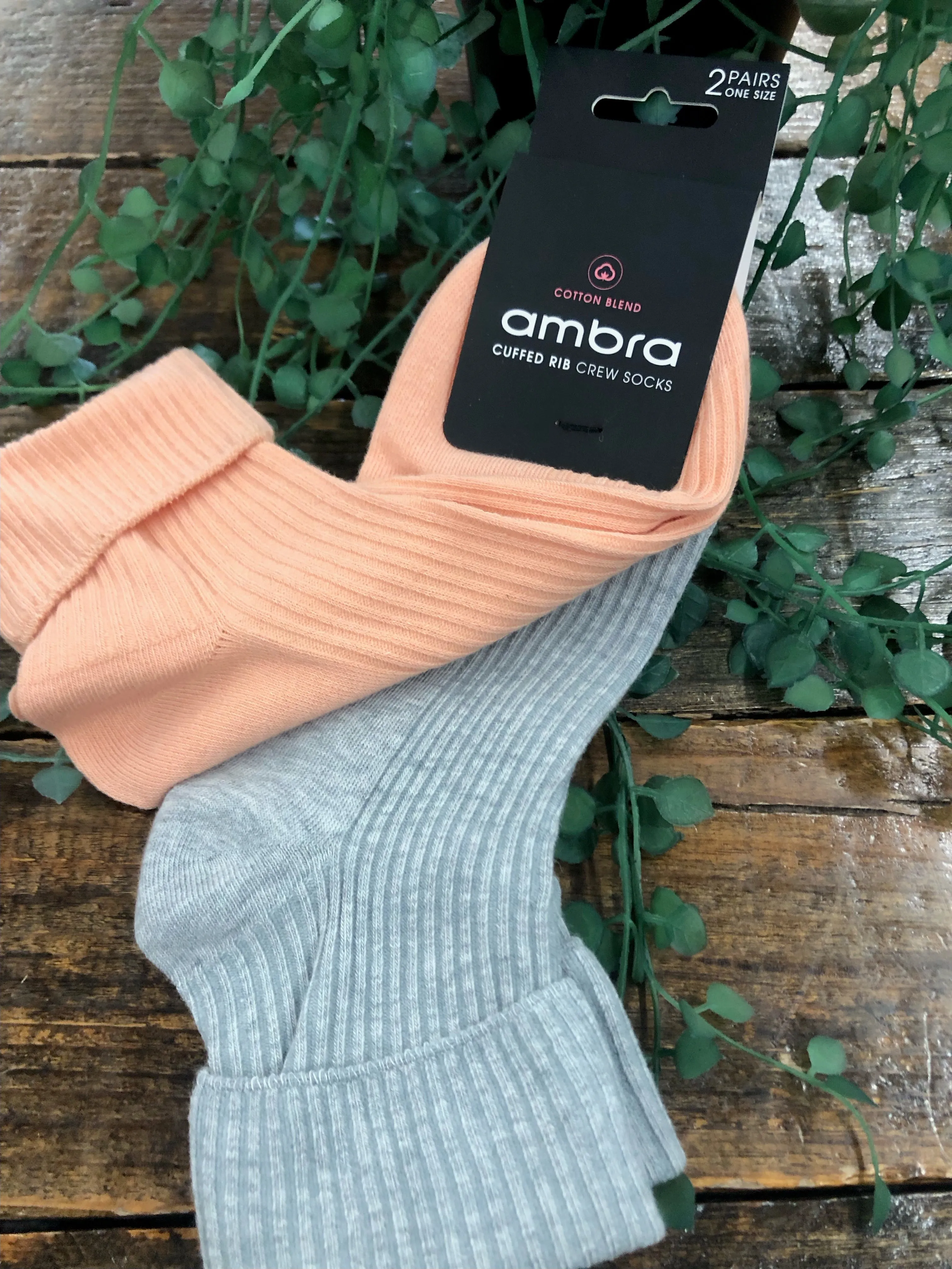 Ambra Cuffed Rib Crew Socks - Grey/Mandarin