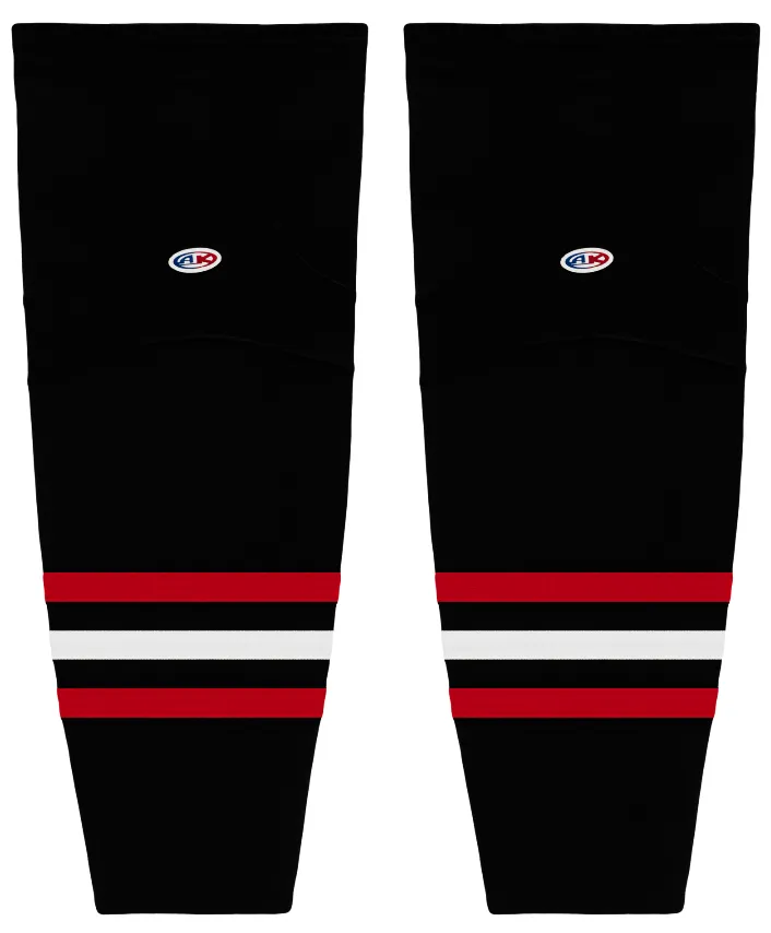 Athletic Knit (AK) HS2100-614 New Chicago Blackhawks Third Black Mesh Ice Hockey Socks