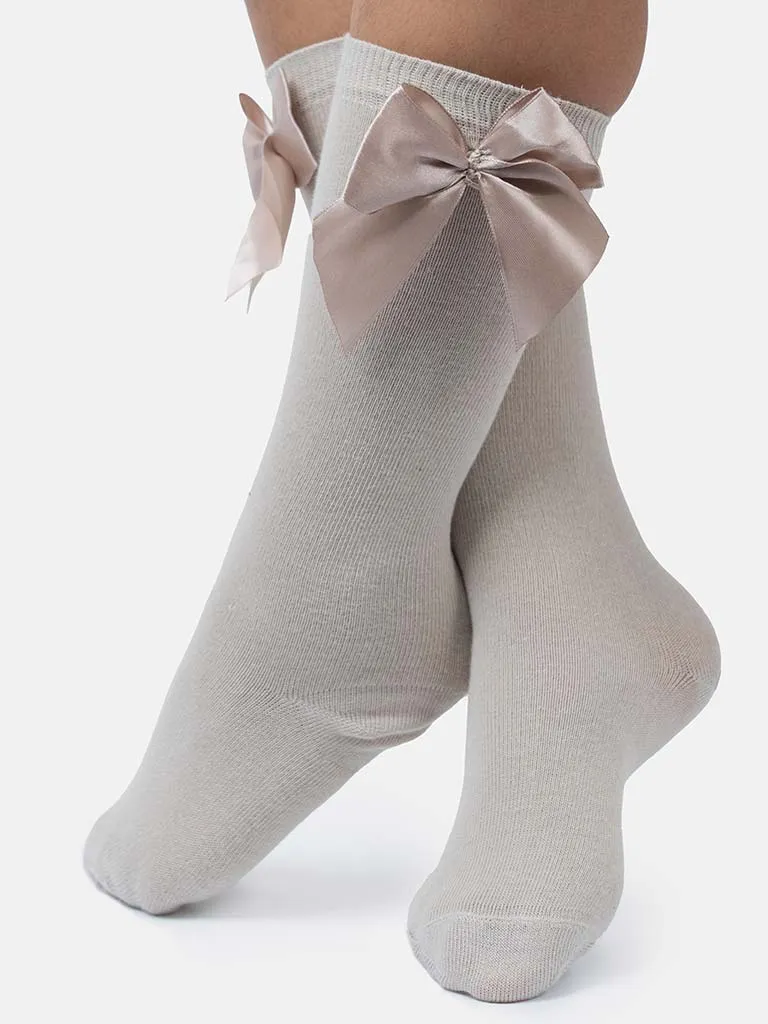 Baby Girl Vibrant Big Satin Bow Knee Socks-Champagne/Jaguar