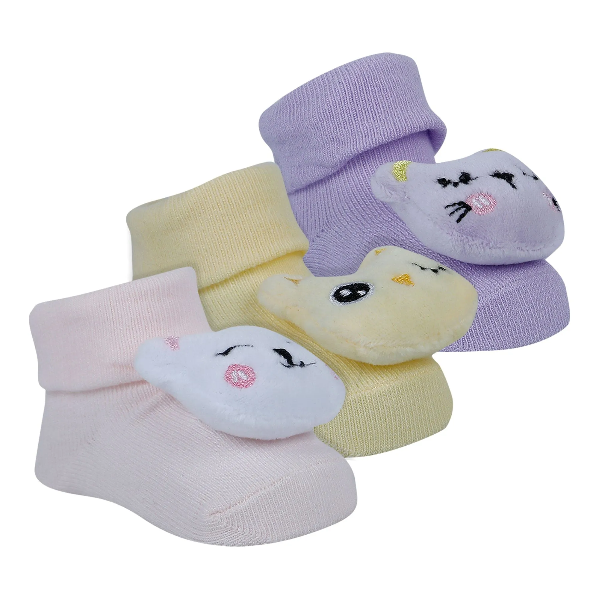 Baby Moo Bird Puppy 3D Rattle Anti-Skid Socks Booties Pack of 3 - Multicolour