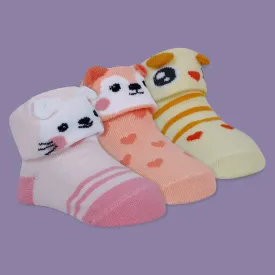 Baby Moo Cute Puppy 3D Anti-Skid Socks Booties Pack of 3 - Pink