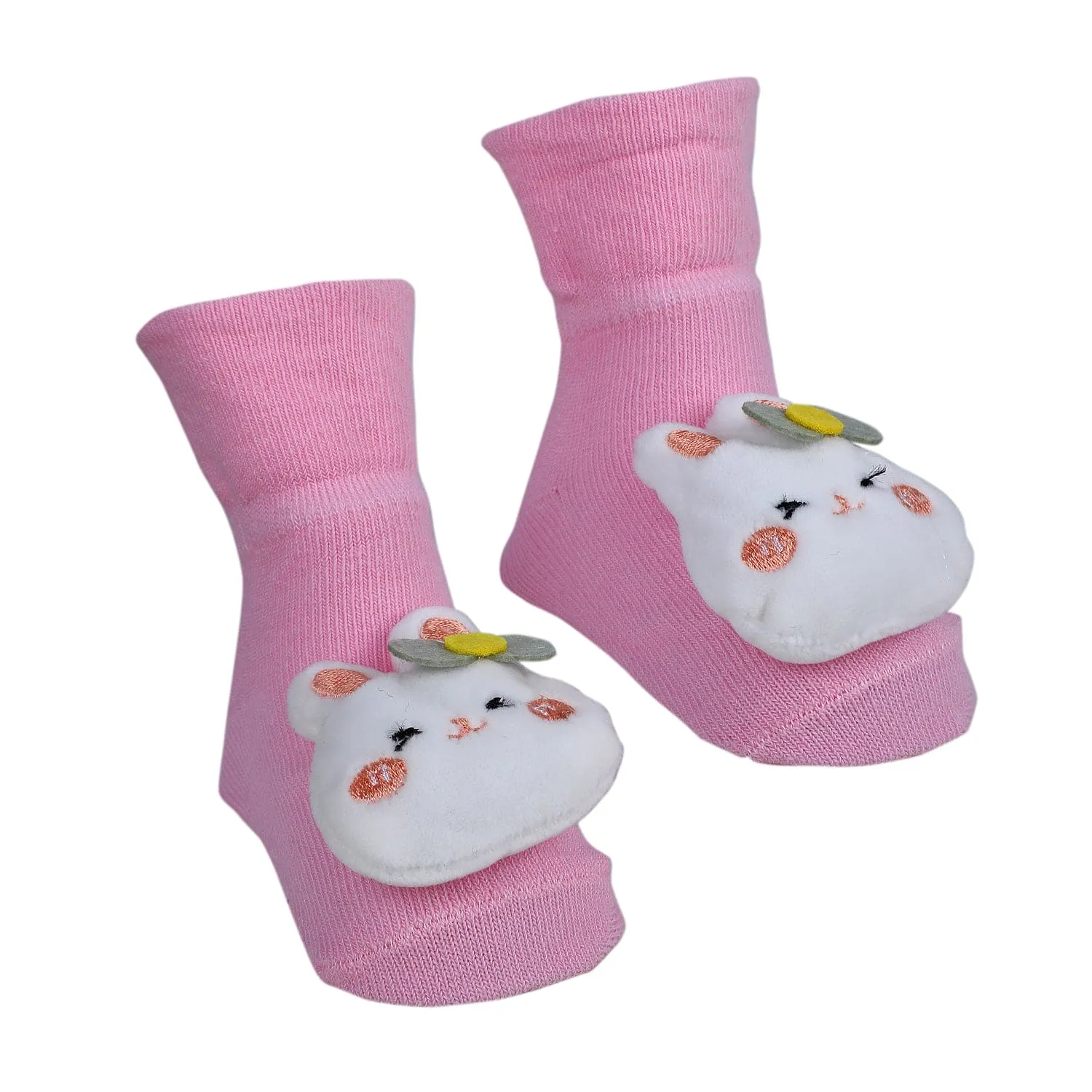 Baby Moo Hello Bunny Cotton Anti-Skid 3D Socks - Pink