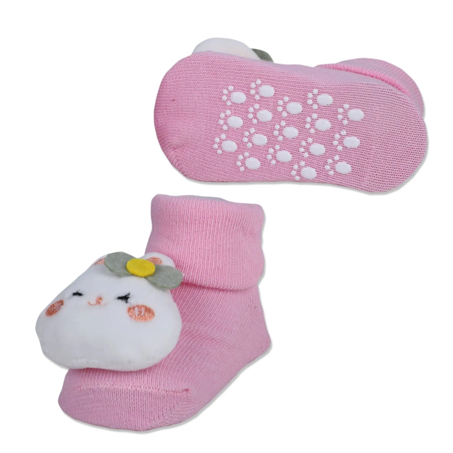 Baby Moo Hello Bunny Cotton Anti-Skid 3D Socks - Pink