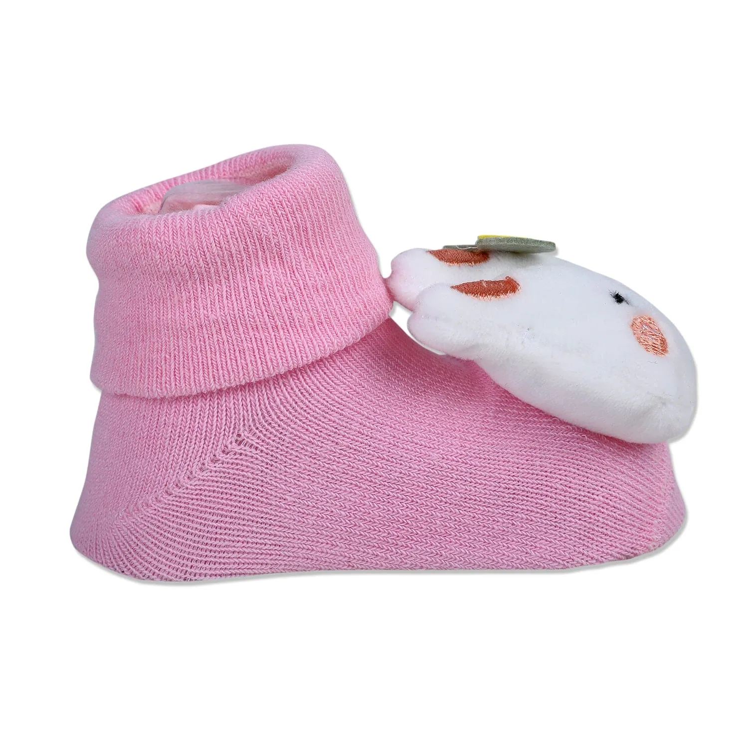 Baby Moo Hello Bunny Cotton Anti-Skid 3D Socks - Pink