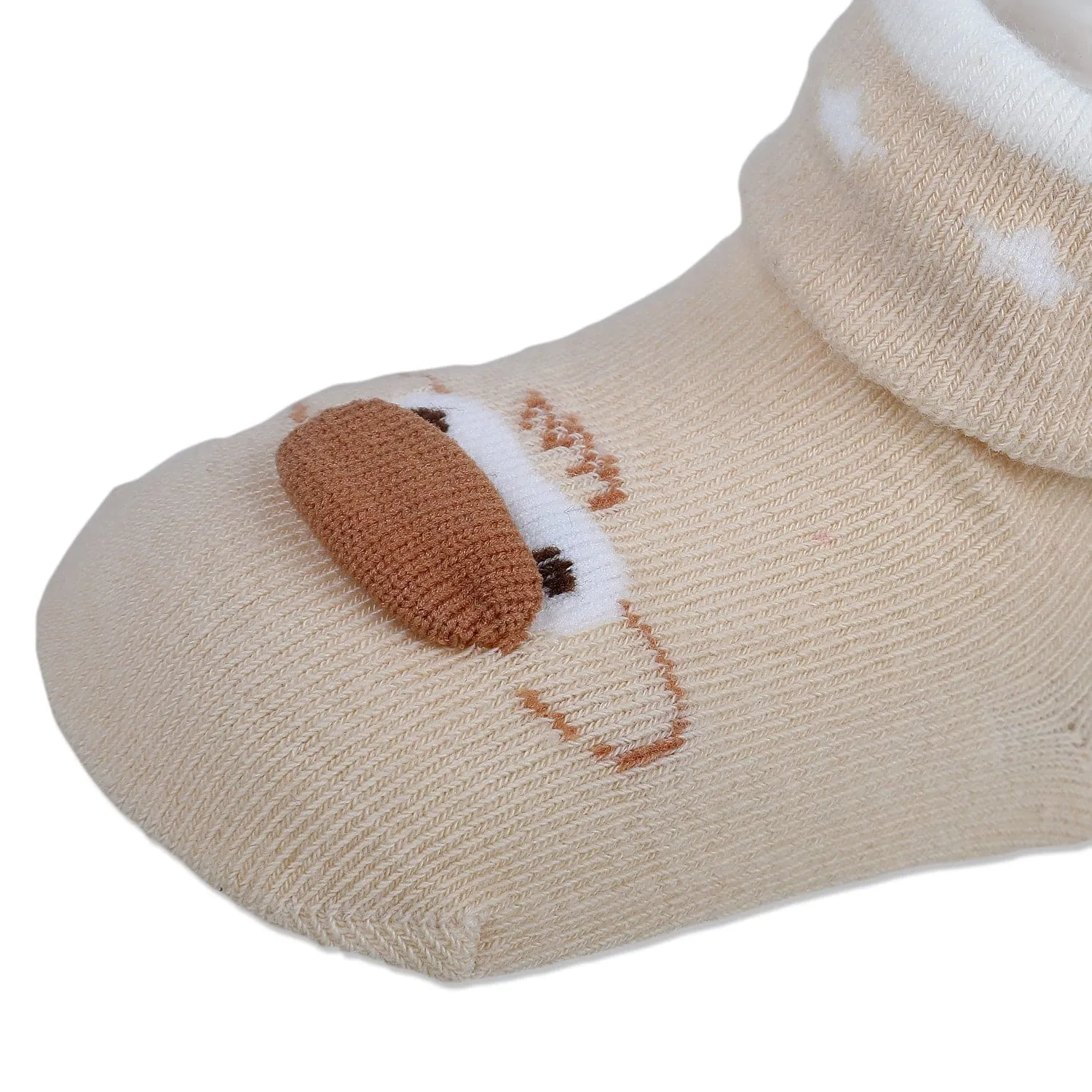 Baby Moo Little Monkey Cotton Anti-Skid 2 Pair Socks - Beige