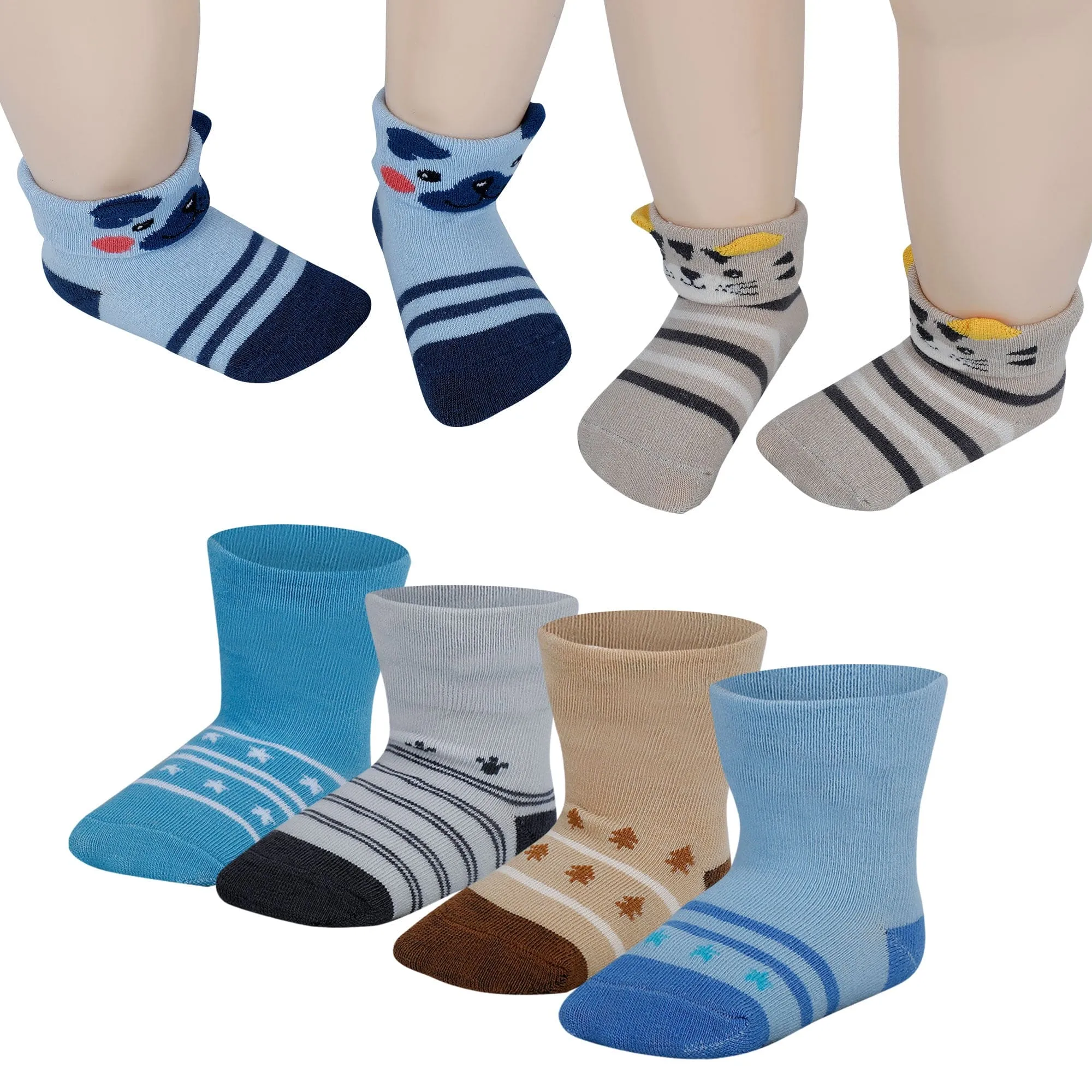 Baby Moo Puppy 3D Rattle Anti-Skid Socks Booties Pack of 6 - Blue