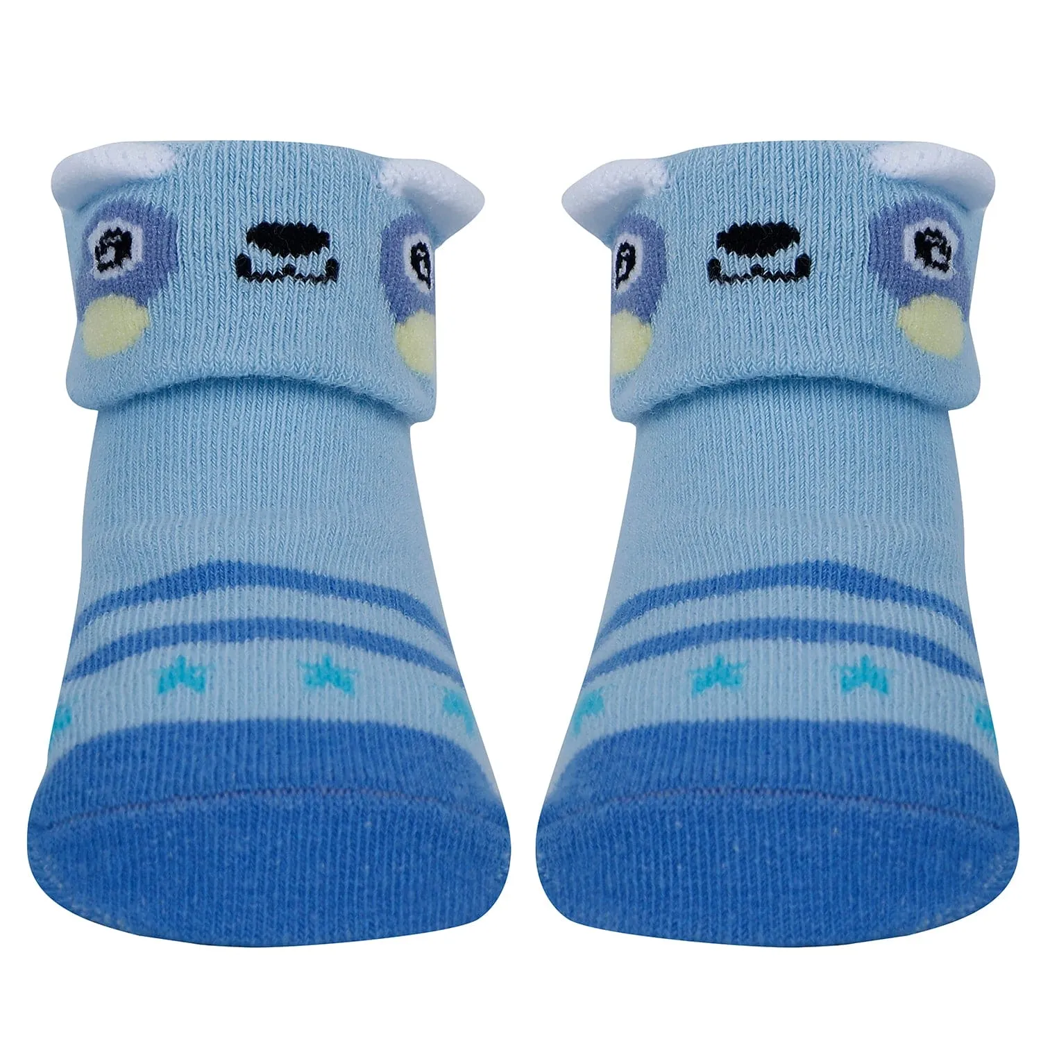 Baby Moo Puppy 3D Rattle Anti-Skid Socks Booties Pack of 6 - Blue