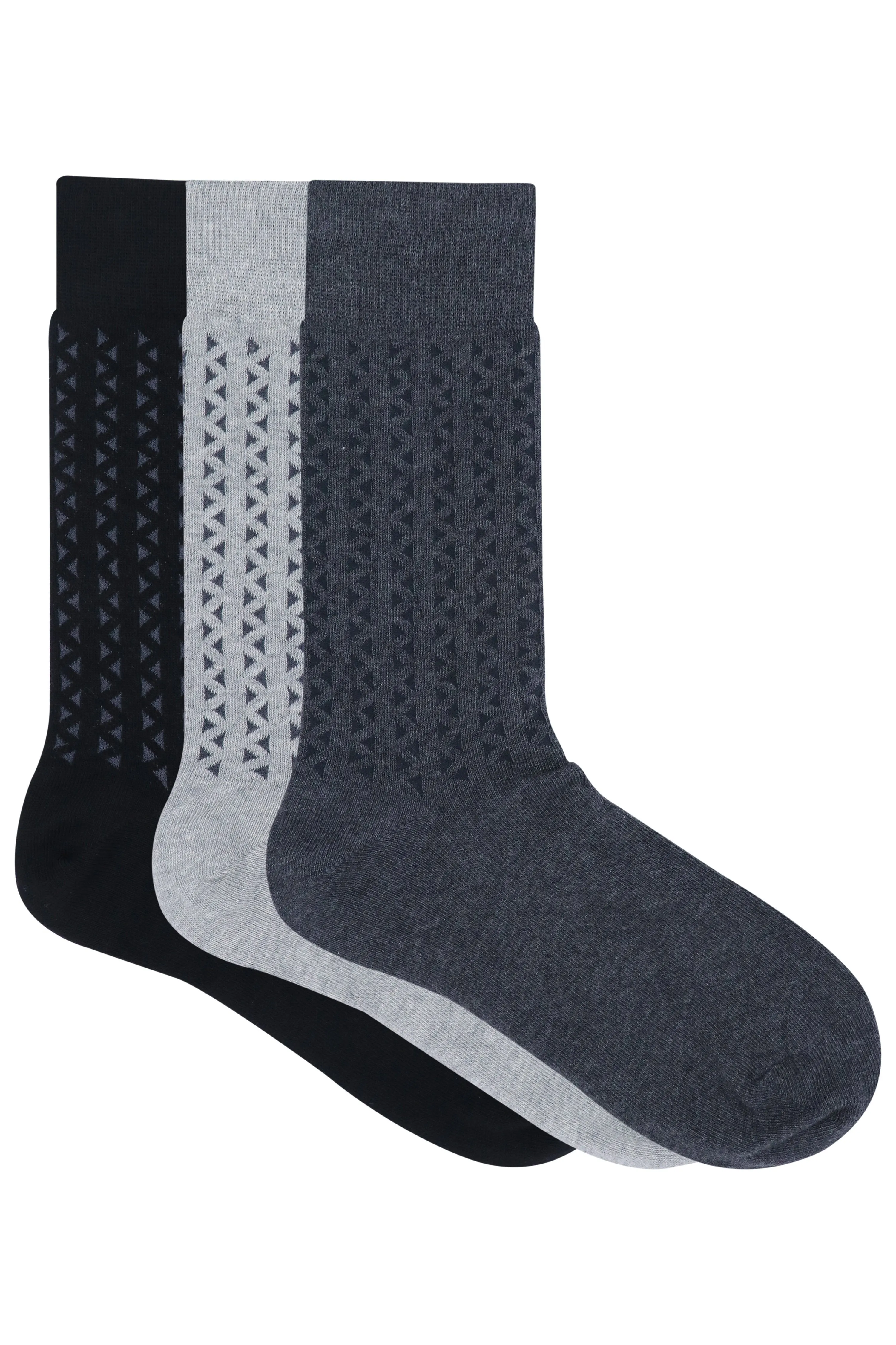 Balenzia Men's Cotton Crew/Calf length socks-(Pack of 3 Pairs/1U) (Black,L.Grey,D.Grey)