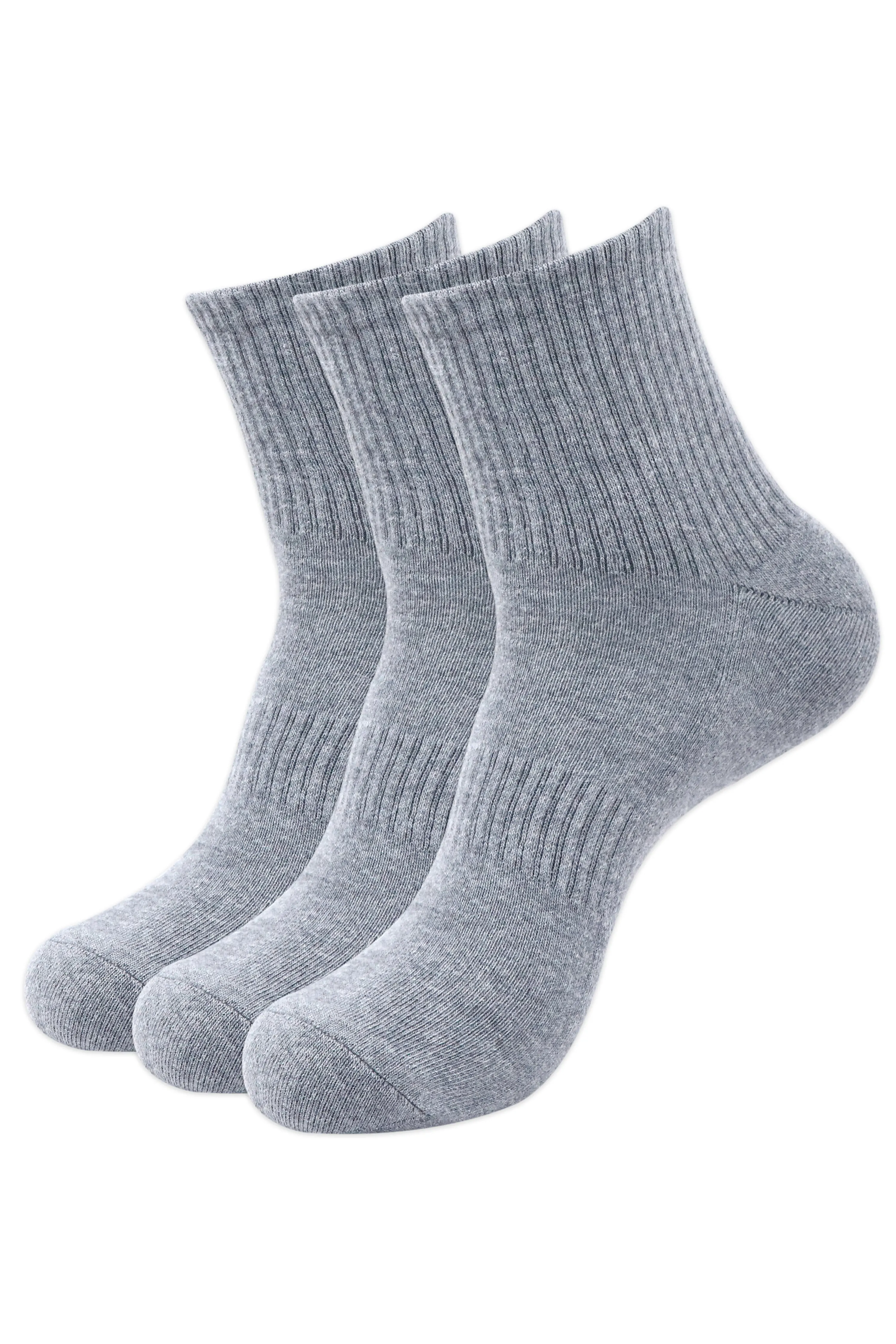 Balenzia Men's Full Cushioned Terry/Towel Ankle Sports Socks, Gym Socks- Grey (Pack of 3 Pairs/1U)