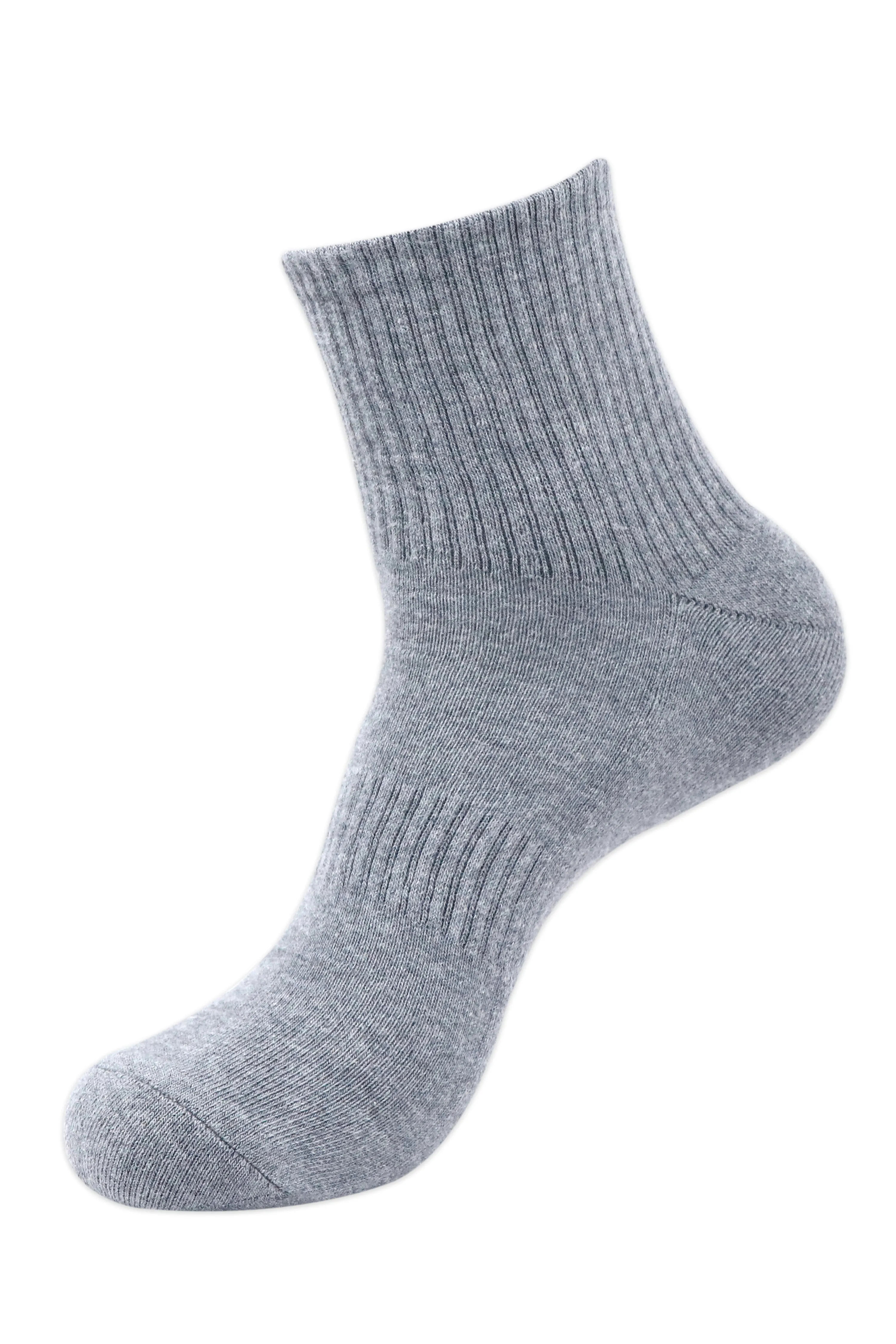 Balenzia Men's Full Cushioned Terry/Towel Ankle Sports Socks, Gym Socks- Grey (Pack of 3 Pairs/1U)