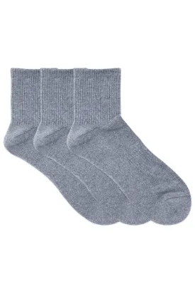 Balenzia Men's Full Cushioned Terry/Towel Ankle Sports Socks, Gym Socks- Grey (Pack of 3 Pairs/1U)