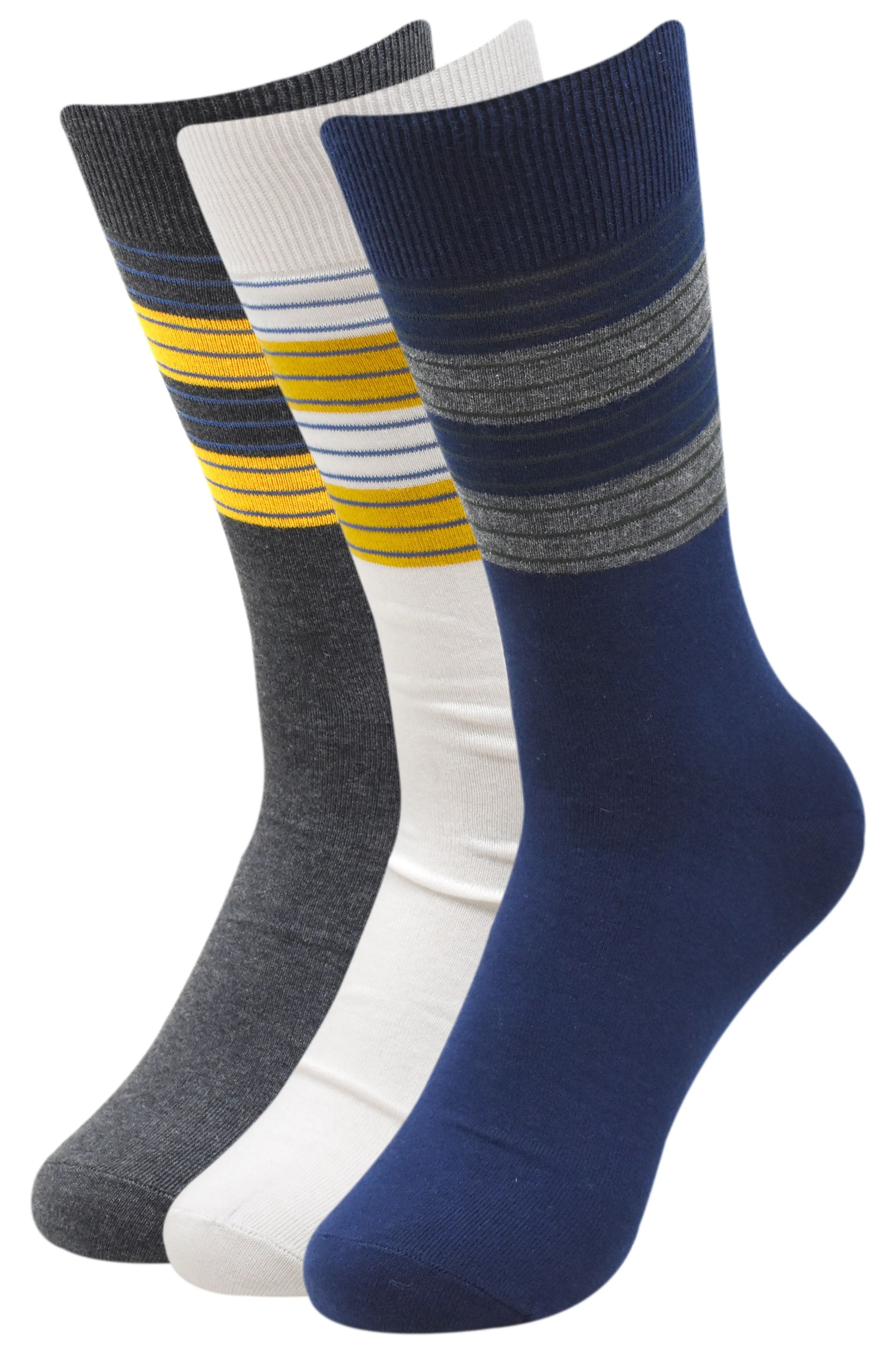 Balenzia Men's Striped Cotton Crew Socks-3 Pair/1U Pack