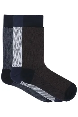 Balenzia Men's Zig Zag Patterned Cotton Crew length socks-  (Pack of 3 Pairs/1U) (Black,Navy,Brown)