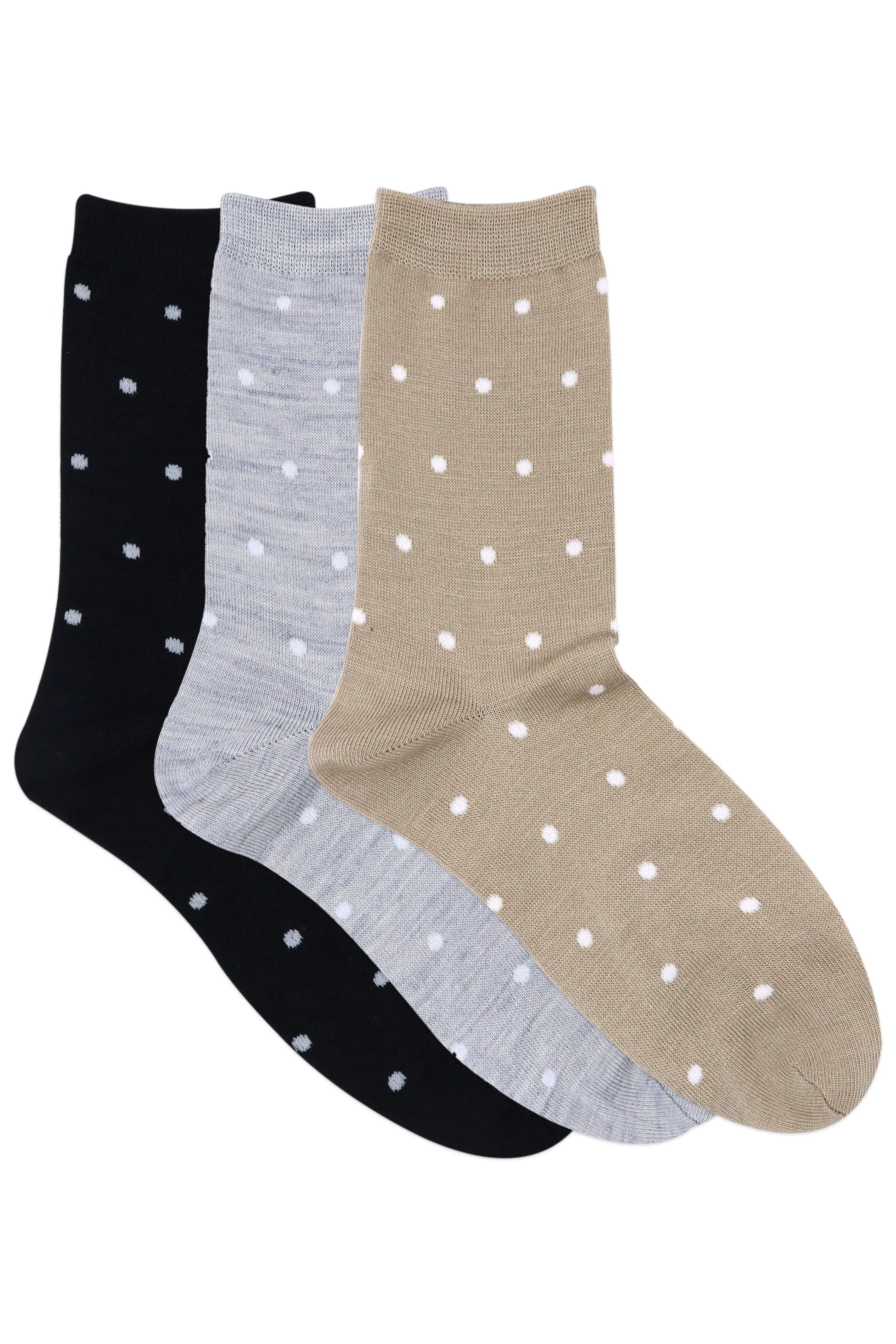 Balenzia Women's Polka Patterned Woolen Toe Socks- Black-L.grey-Beige (Pack of 3 Pairs/1U)