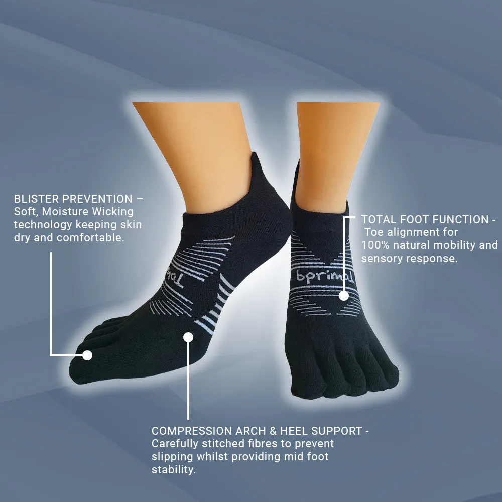 Bprimal Performance Five-Toe Socks - Regular Weight - No-Show - Black