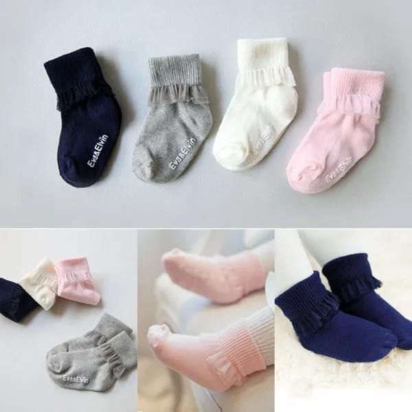 Chiffon frill Ankle Socks (Grey/Navy/White/Pink)