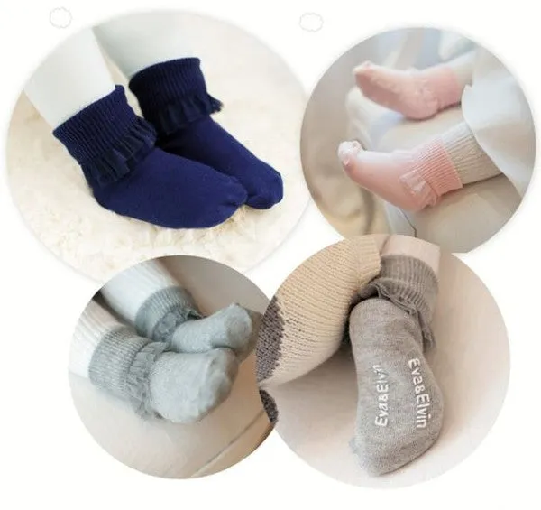 Chiffon frill Ankle Socks (Grey/Navy/White/Pink)