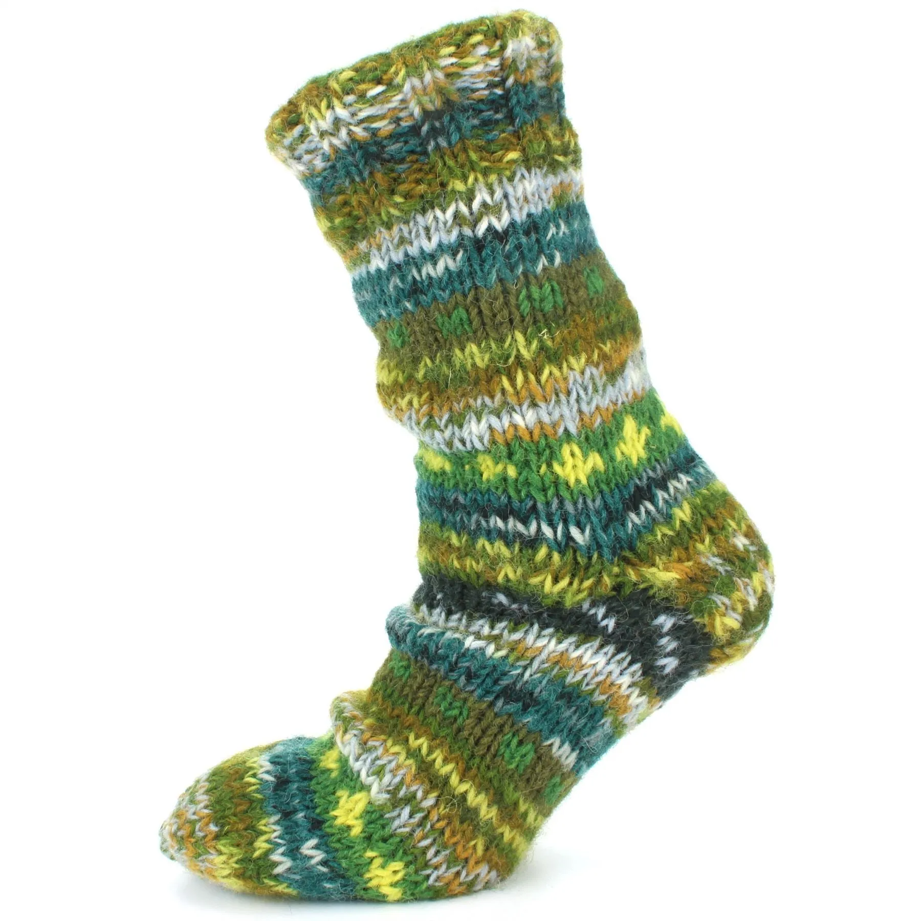 Chunky Wool Knit Abstract Pattern Fleece Lined Socks - 17 Green