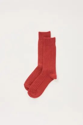 Cotton Wool Ribbed Crew Socks Red