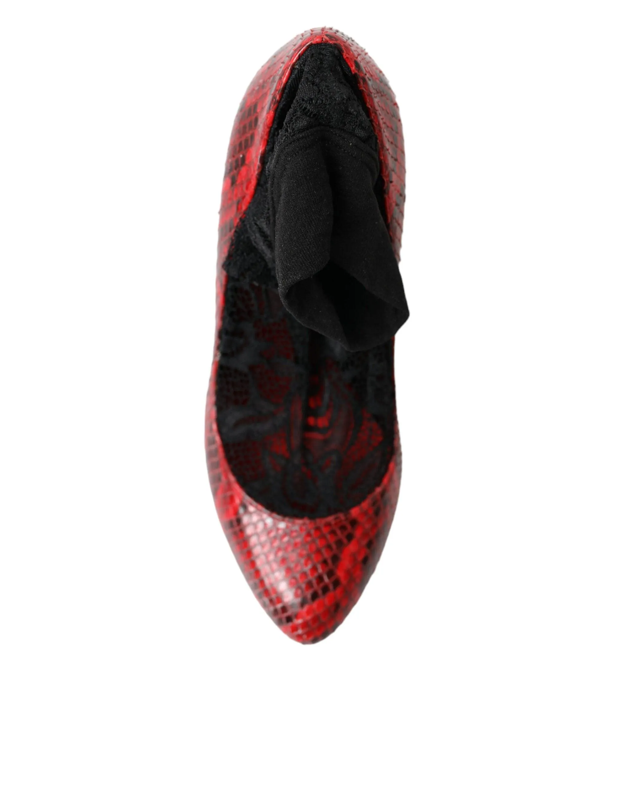 Dolce & Gabbana Red Ayers Leather Lace Socks Pumps Shoes