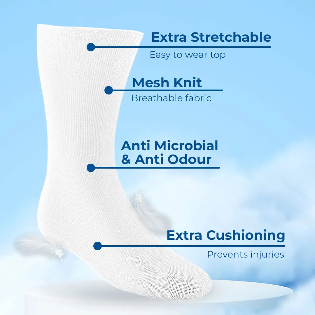 Dr Foot Diabetic & Arthritis Socks | Anti-Microbial and Anti-Odour Socks | Ultra-Soft Cushioned Sole | Premium Combed Cotton | Unisex, Free Size | 2 pairs (Black, White) (Pack of 8)