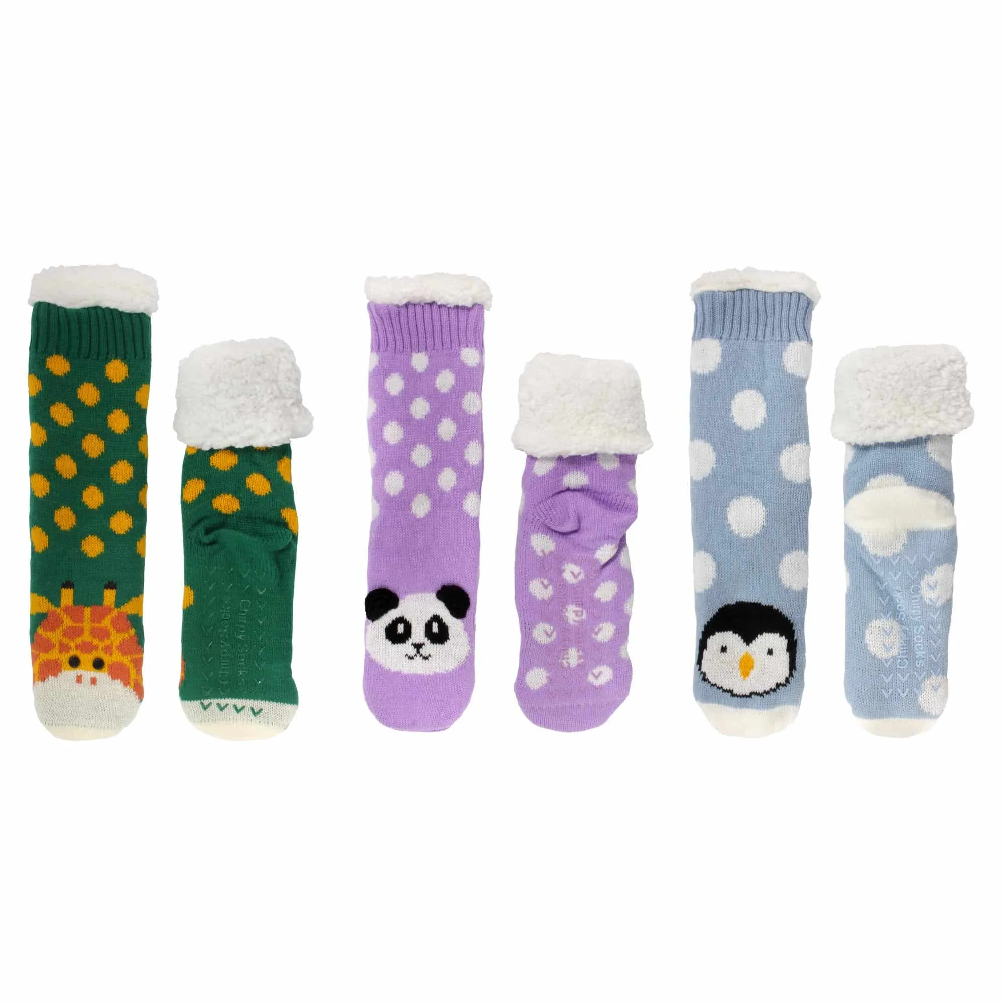 Extra Thick Fuzzy Thermal Fleece-lined Knitted Non-skid Animal Crew Socks - 3 Pair