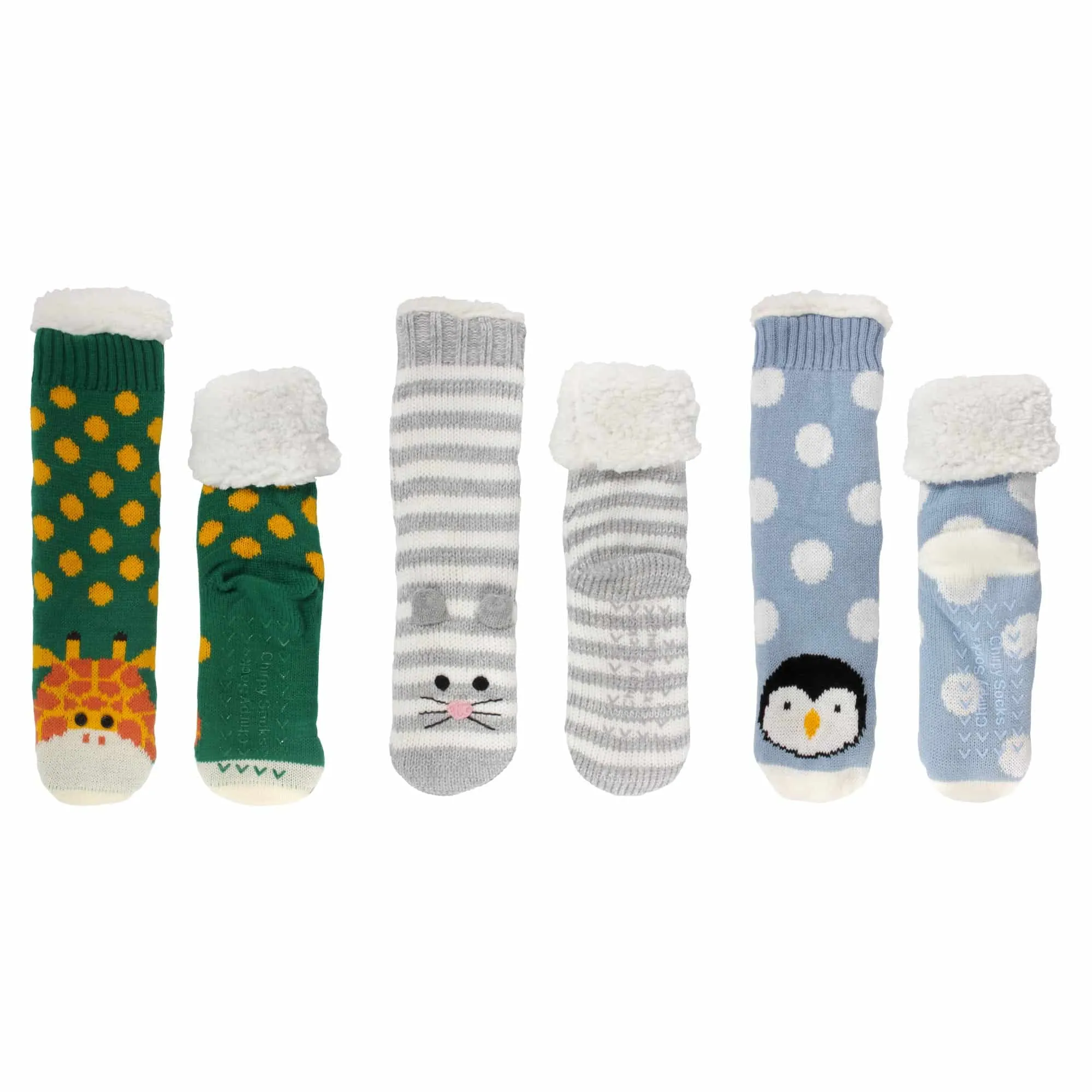 Extra Thick Fuzzy Thermal Fleece-lined Knitted Non-skid Animal Crew Socks - 3 Pair