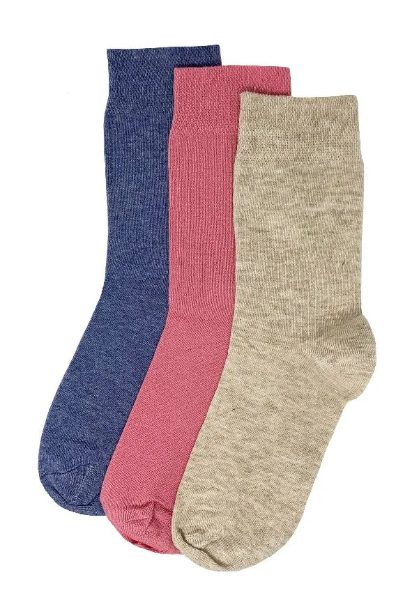 Flexitop Socks 3 Pack Bamboo Socks - Plain Blue Pink and Beige