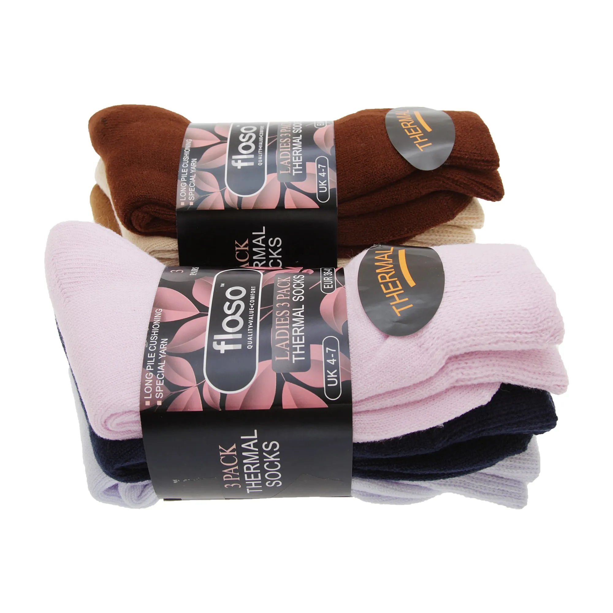 FLOSO Ladies/Womens Premium Quality Multipack Thermal Socks, Double Brushed Inside (Pack Of 6)