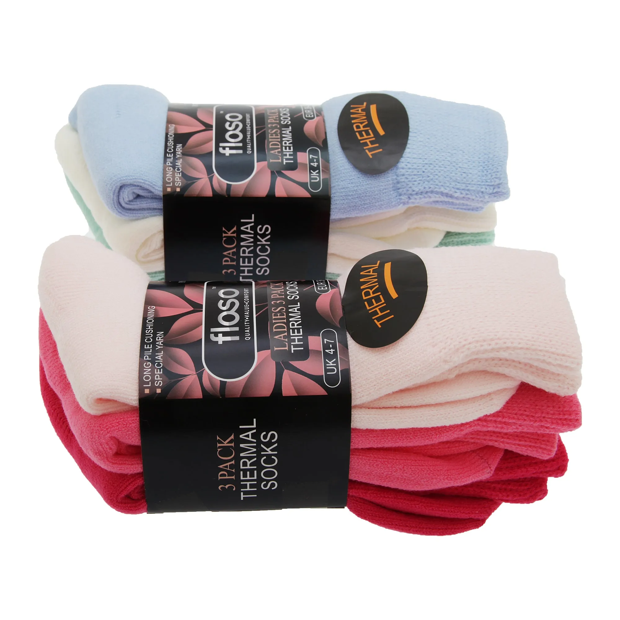 FLOSO Ladies/Womens Premium Quality Multipack Thermal Socks, Double Brushed Inside (Pack Of 6)