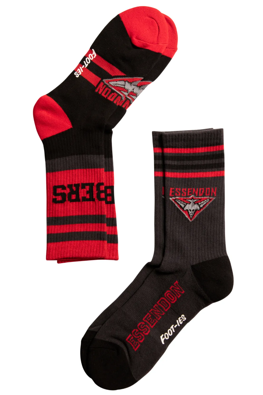 FOOT-IES Essendon Bombers AFL Stripe Crew Socks- 2 Pack