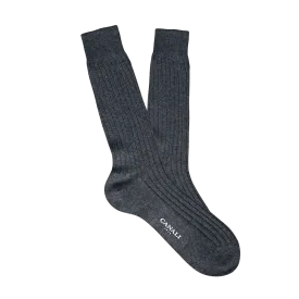 Grey Ribbed Cotton Socks