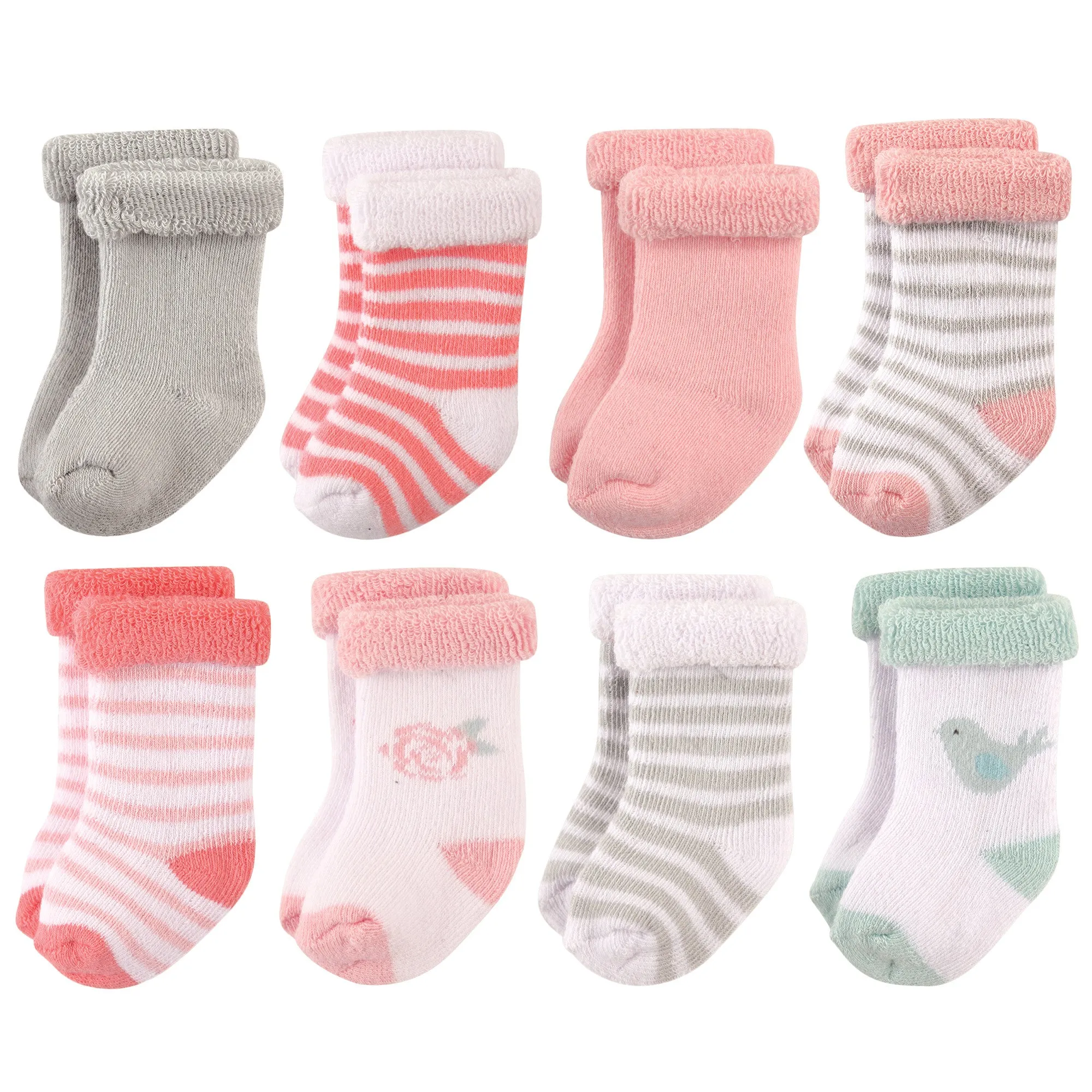 Hudson Baby Cotton Rich Newborn and Terry Socks, Bird