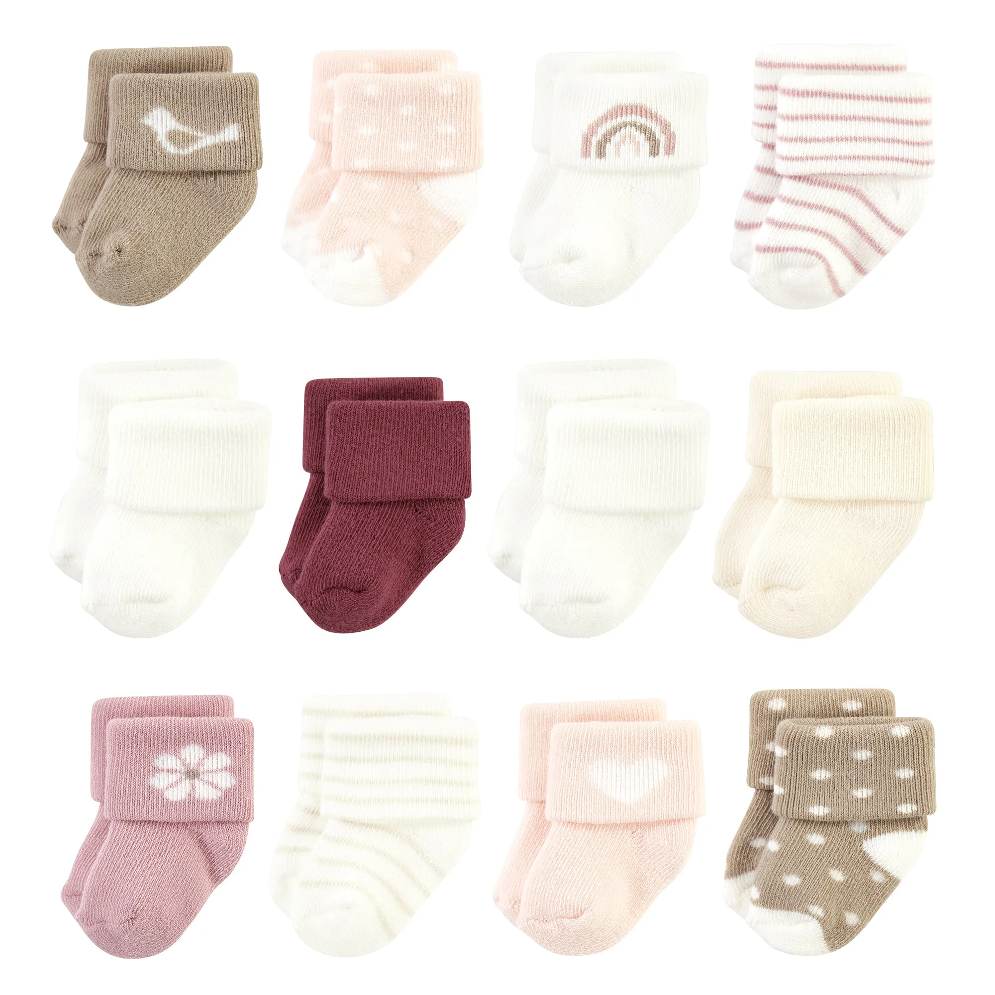 Hudson Baby Cotton Rich Newborn and Terry Socks, Blush Heart