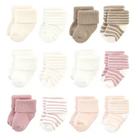 Hudson Baby Cotton Rich Newborn and Terry Socks, Blush Stripe