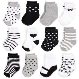 Hudson Baby Cotton Rich Newborn and Terry Socks, Girls Gray Black