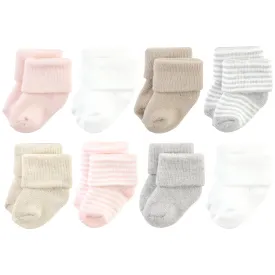 Hudson Baby Cotton Rich Newborn and Terry Socks, Pink Gray Stripe