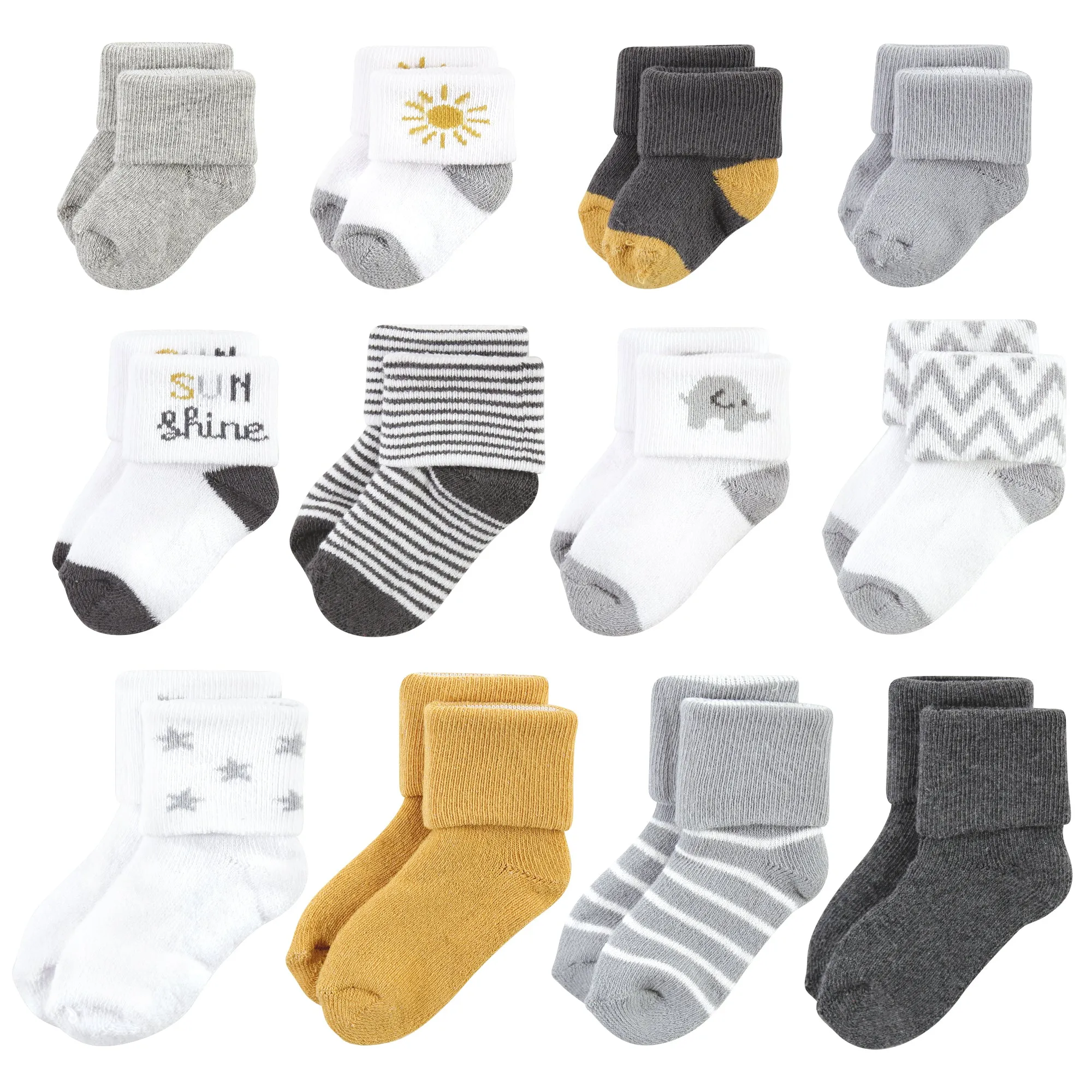 Hudson Baby Grow With Me Socks 12pk, Sunshine