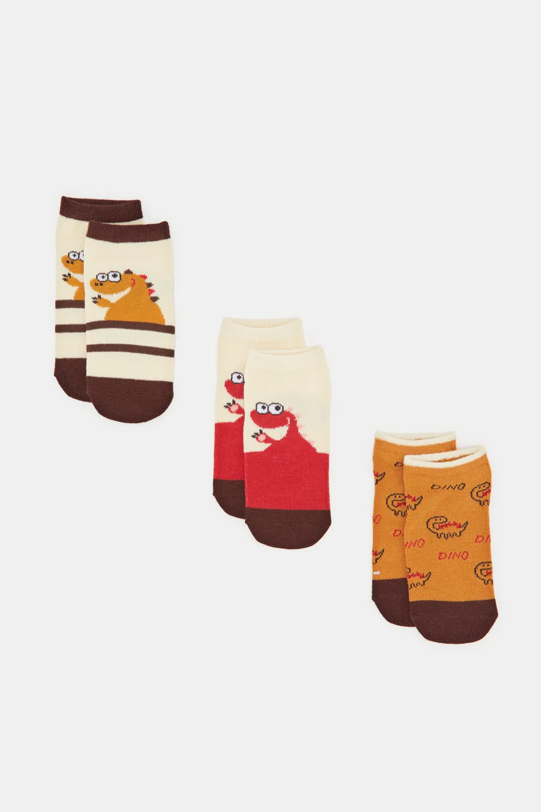 Infant Boys Assorted Dino Print Ankle Socks (Pack of 3)