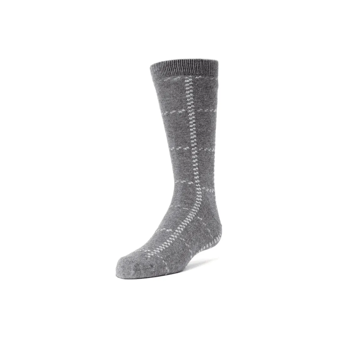 Memoi Windowpane Plaid Boys Cotton Blend Dress Socks