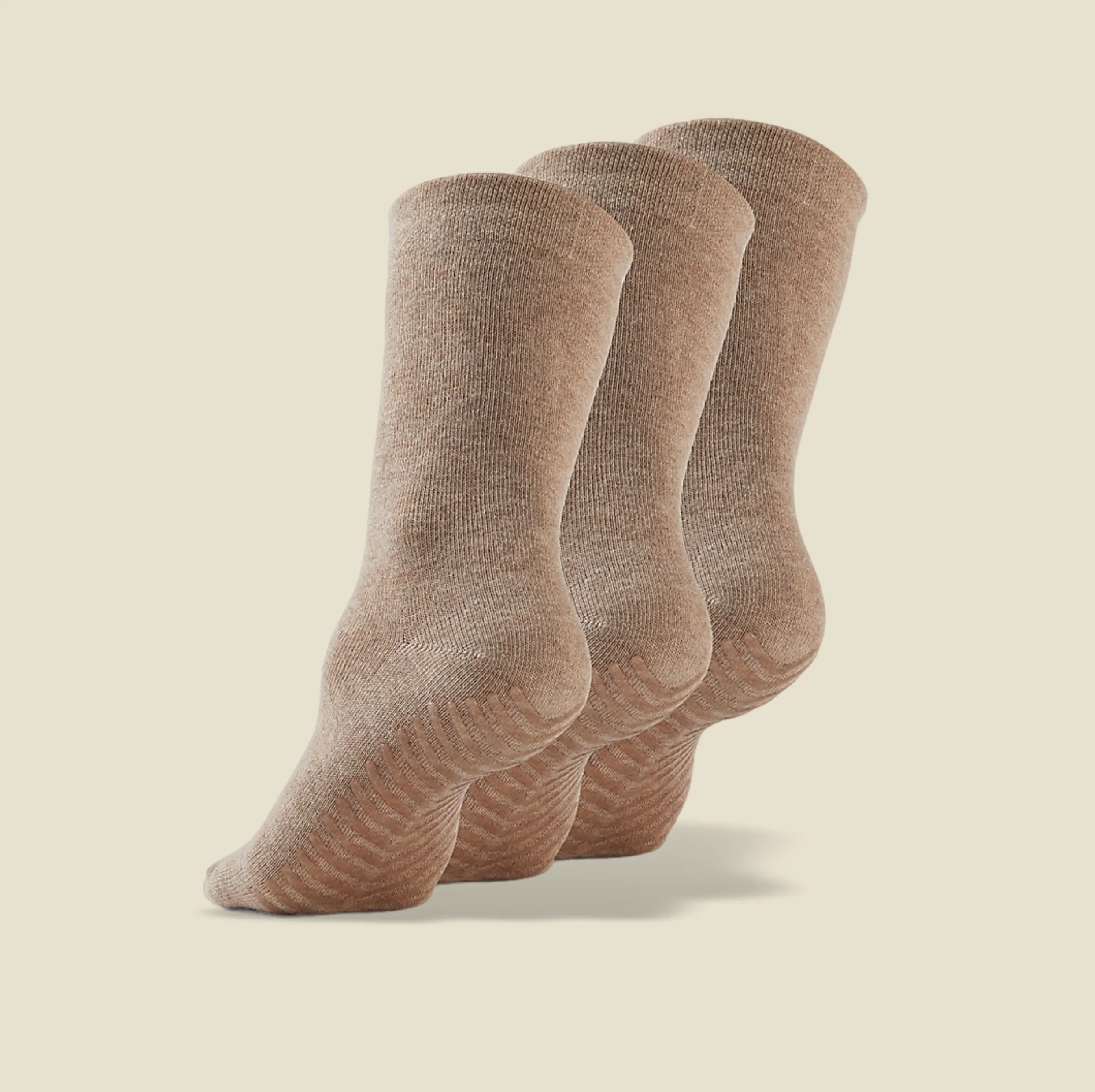 Men's Beige/Tan Original Crew Non-Slip Socks - 3 pairs