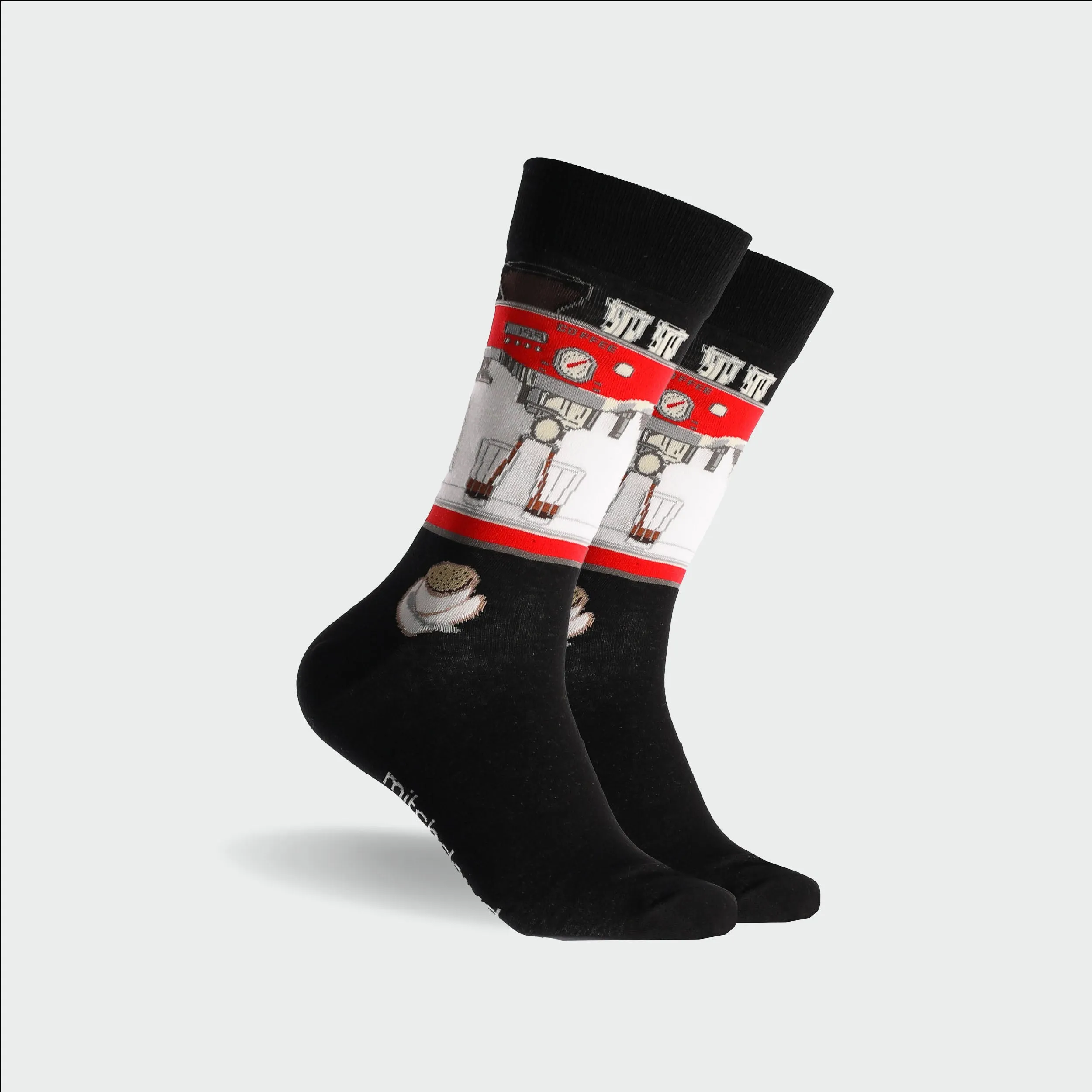 Men's Coffee Machine Super Fine Cotton Crew Socks - Black