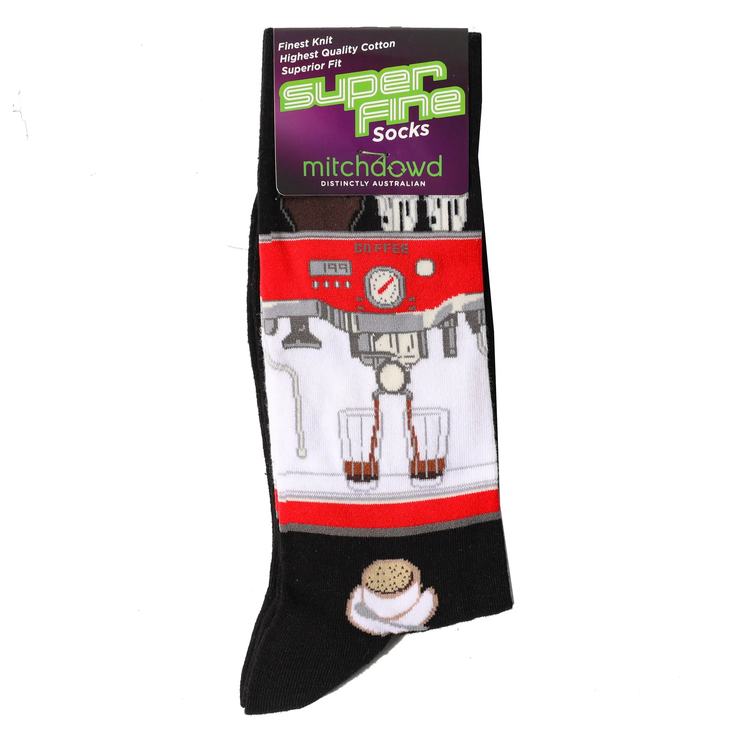 Men's Coffee Machine Super Fine Cotton Crew Socks - Black